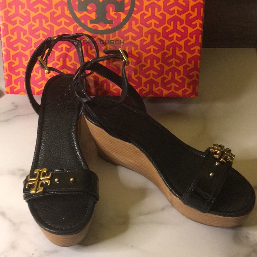 Tory Burch Black Wedge Sandals